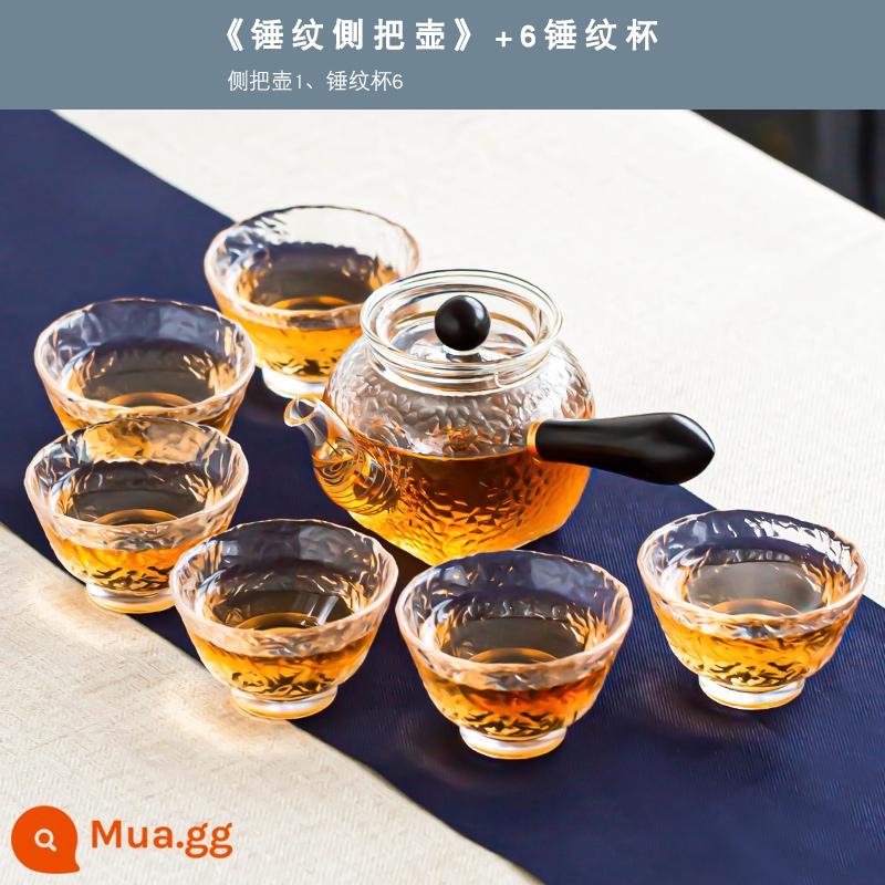 Mô hình búa bên tay cầm kính trà Glass Set Home High -end Kung Fu Cup tối giản của Nhật Bản Ánh sáng sang trọng nhỏ Set Squaed Teapot - Bộ 7 món "Nồi có tay cầm hình búa"