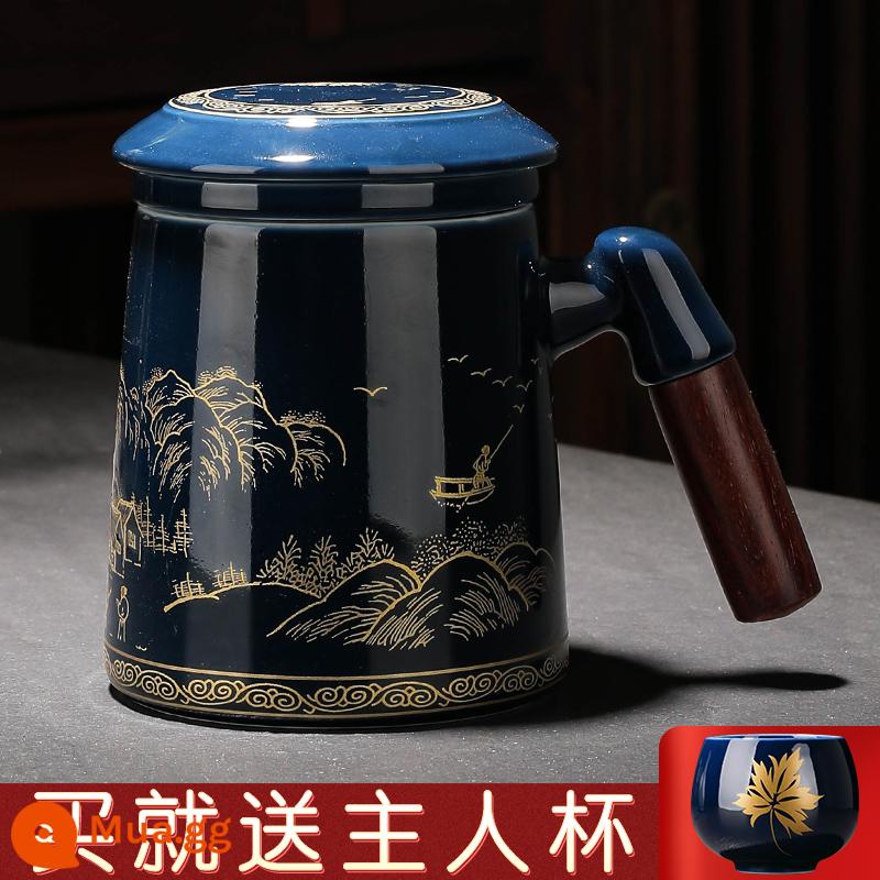 Đánh dấu Cup với nắp lớn Cup Geramic Cup Cup Cup Cà phê Cup Cup Cup Tea Tea tách trà - Bộ cốc cá nhân ba mảnh "Send Maple Leaf Master Cup" Jilan "Jiangshan" có tay cầm bằng gỗ