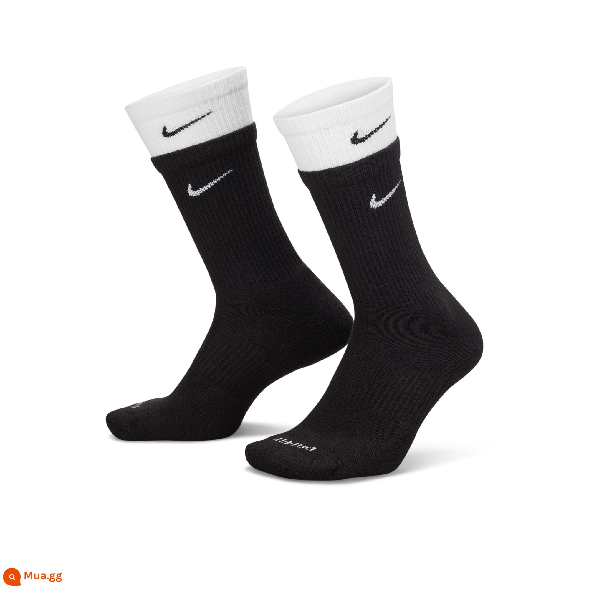 Nike Vớ thể thao tập luyện ống giữa thoải mái chính thức của Nike 1 đôi lò xo hỗ trợ nối thoáng khí khô nhanh DD2795 - 011 đen/trắng/(đen)