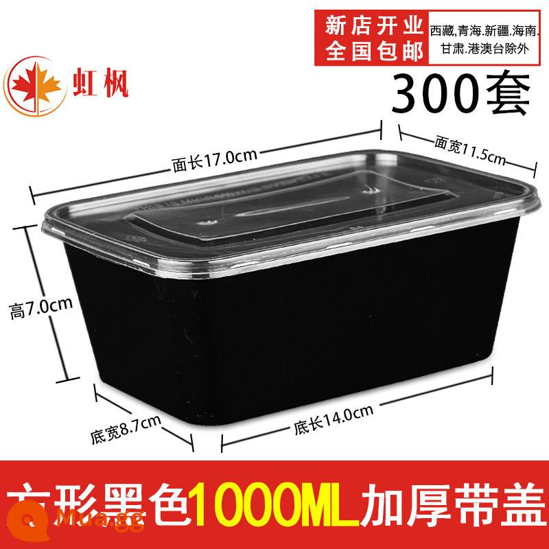 Hình Chữ Nhật 1000ML Dùng Một Lần Hộp Cơm Thức Ăn Nhanh Bento Bát Canh Hộp Bao Bì Miễn Phí Vận Chuyển Dày Trong Suốt Giao Hộp Cơm Trưa - Vuông đen 1000ml đặc có nắp 300 bộ