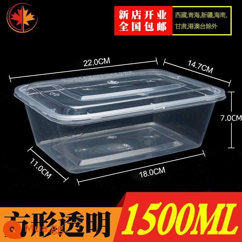 Hình Chữ Nhật 1000ML Dùng Một Lần Hộp Cơm Thức Ăn Nhanh Bento Bát Canh Hộp Bao Bì Miễn Phí Vận Chuyển Dày Trong Suốt Giao Hộp Cơm Trưa - Vuông trong suốt 1500ml dày có nắp 150 bộ