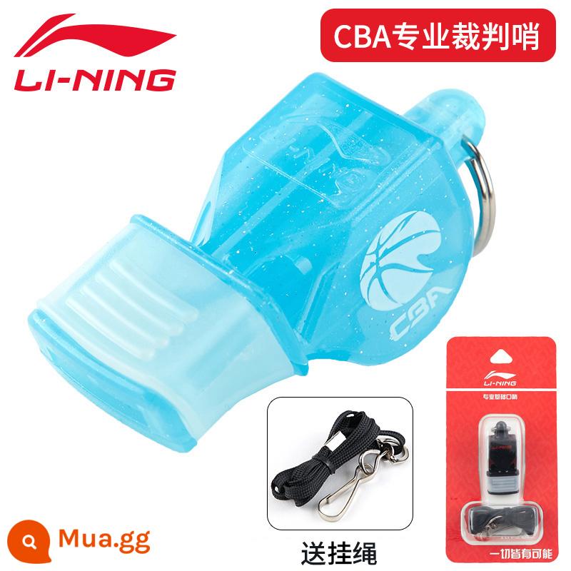 Li Ning còi thể thao giáo viên còi trọng tài bóng rổ đặc biệt siêu lớn siêu lớn còi cá heo huấn luyện viên bóng đá quân sự - Mẫu CBA màu xanh da trời trong suốt [có dây buộc + miếng bảo vệ miệng]