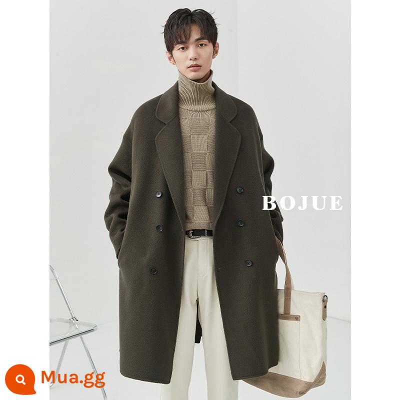 Áo khoác len hai mặt nam dáng dài phiên bản 22 mùa đông Hàn Quốc dáng rộng chất liệu len dày không cashmere cao cấp - màu ngọc lam