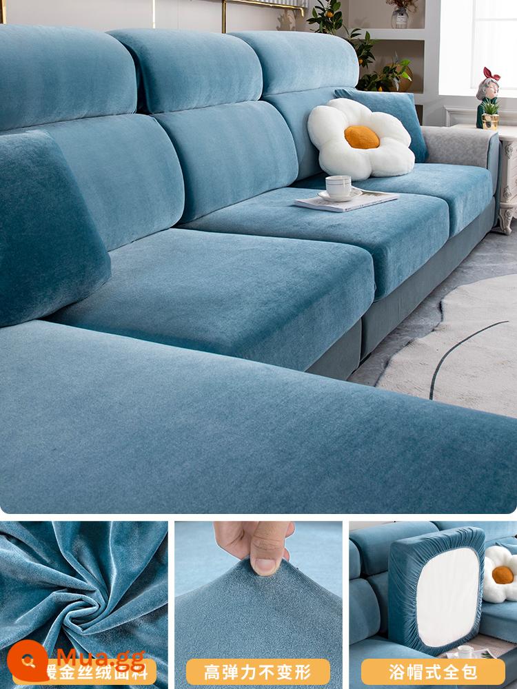 Vỏ bọc ghế sofa bao gồm tất cả các loại phổ quát mùa đông mới dày dặn mà không cần đo vỏ đệm chống trượt phổ quát - Nhung Vàng-Con Công Xanh