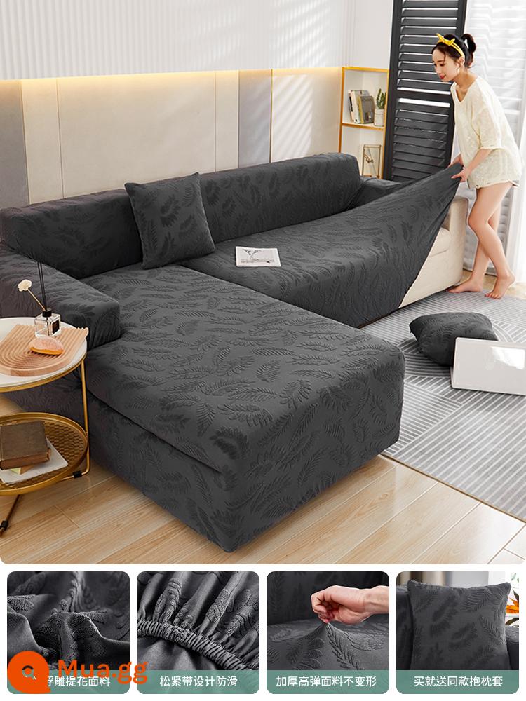 Ghế Sofa Đàn Hồi Tất Cả Bao Gồm 1 Giày Lười Ghế Sofa Đa Năng Mới Dày Chống Mèo Xước Vỏ Bảo Vệ - Nhung lá jacquard-xám đậm