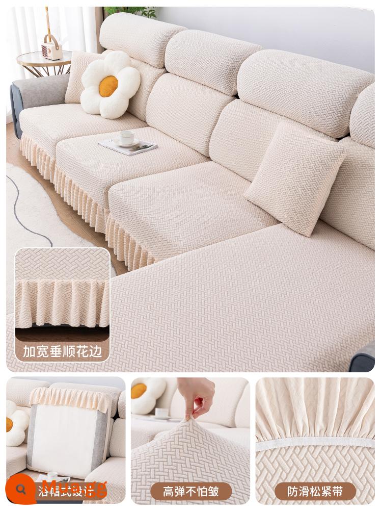 Vỏ bọc ghế sofa đa năng bao gồm tất cả các mùa váy mới đơn giản đàn hồi vải chống trượt sofa vải che bụi - Váy vải lanh lông cừu cực trắng