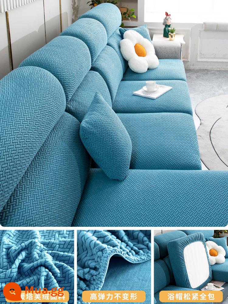 Chống Mèo Xước Ghế Sofa Dày Bao Gồm Tất Cả Đa Năng Mà Không Cần Đo Đa Năng Ghế Sofa Đệm Không Khí Cảm Giác Co Giãn bao Da - Taffeta-Con công màu xanh