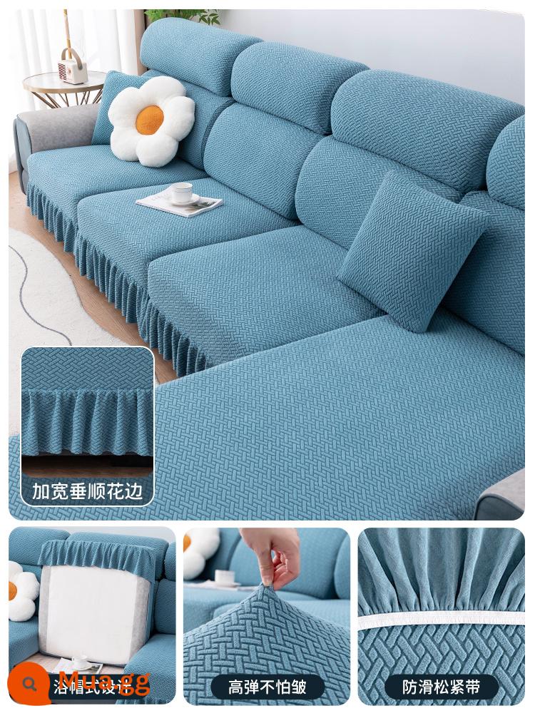 Vỏ bọc ghế sofa đa năng bao gồm tất cả các mùa váy mới đơn giản đàn hồi vải chống trượt sofa vải che bụi - Váy lông cừu cực-màu xanh con công