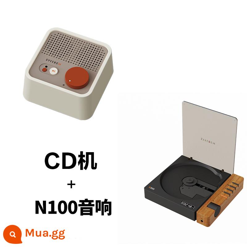 Syitren Satalin CD Inserter R300 Retro Bluetooth chất lượng cao nghe album máy CD nguyên chất di động - Màu vân gỗ+loa N100