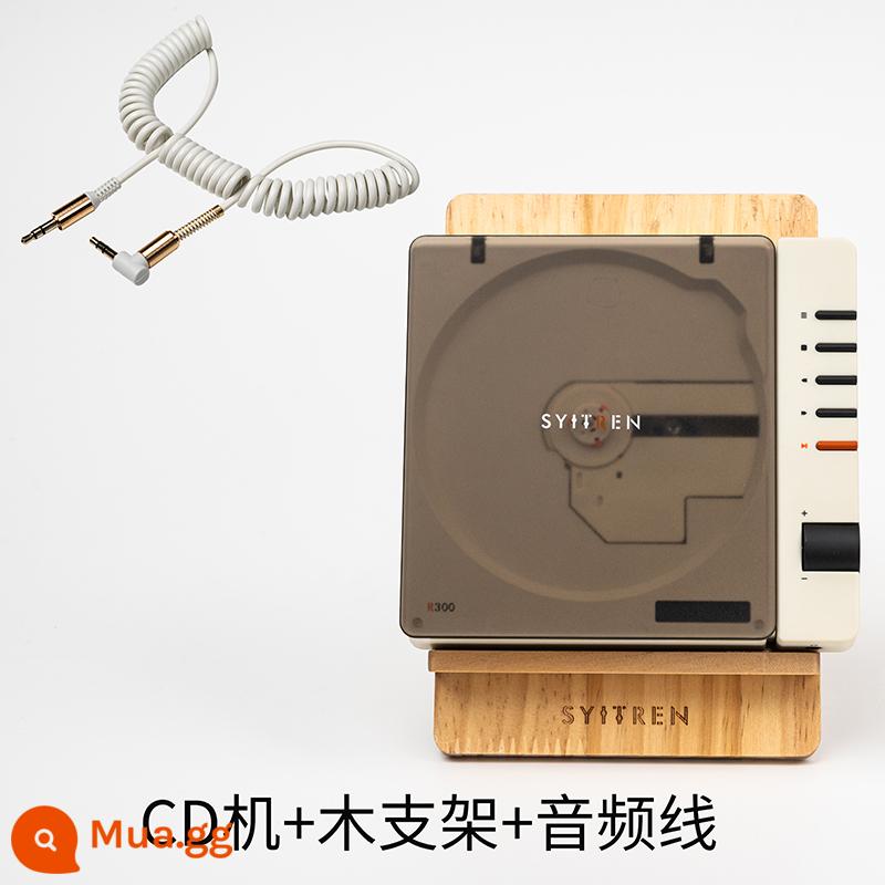 Syitren Satalin CD Inserter R300 Retro Bluetooth chất lượng cao nghe album máy CD nguyên chất di động - Màu trắng cổ điển + đế gỗ + cáp âm thanh