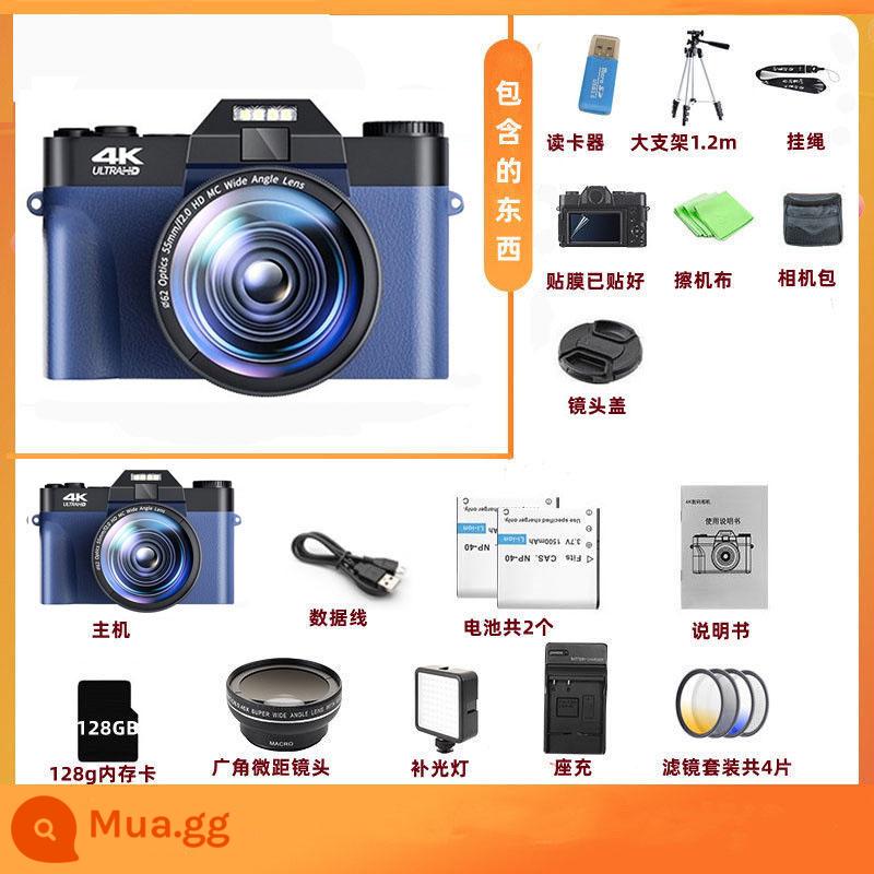 Máy ảnh kỹ thuật số 48 -Megapixel có mục nhập WiFi -level Micro -single -eyed Camera 4K Máy ảnh selfie du lịch tại nhà - Bộ lọc ánh sáng bổ sung giá đỡ ống kính macro góc rộng thẻ 128G màu xanh lam