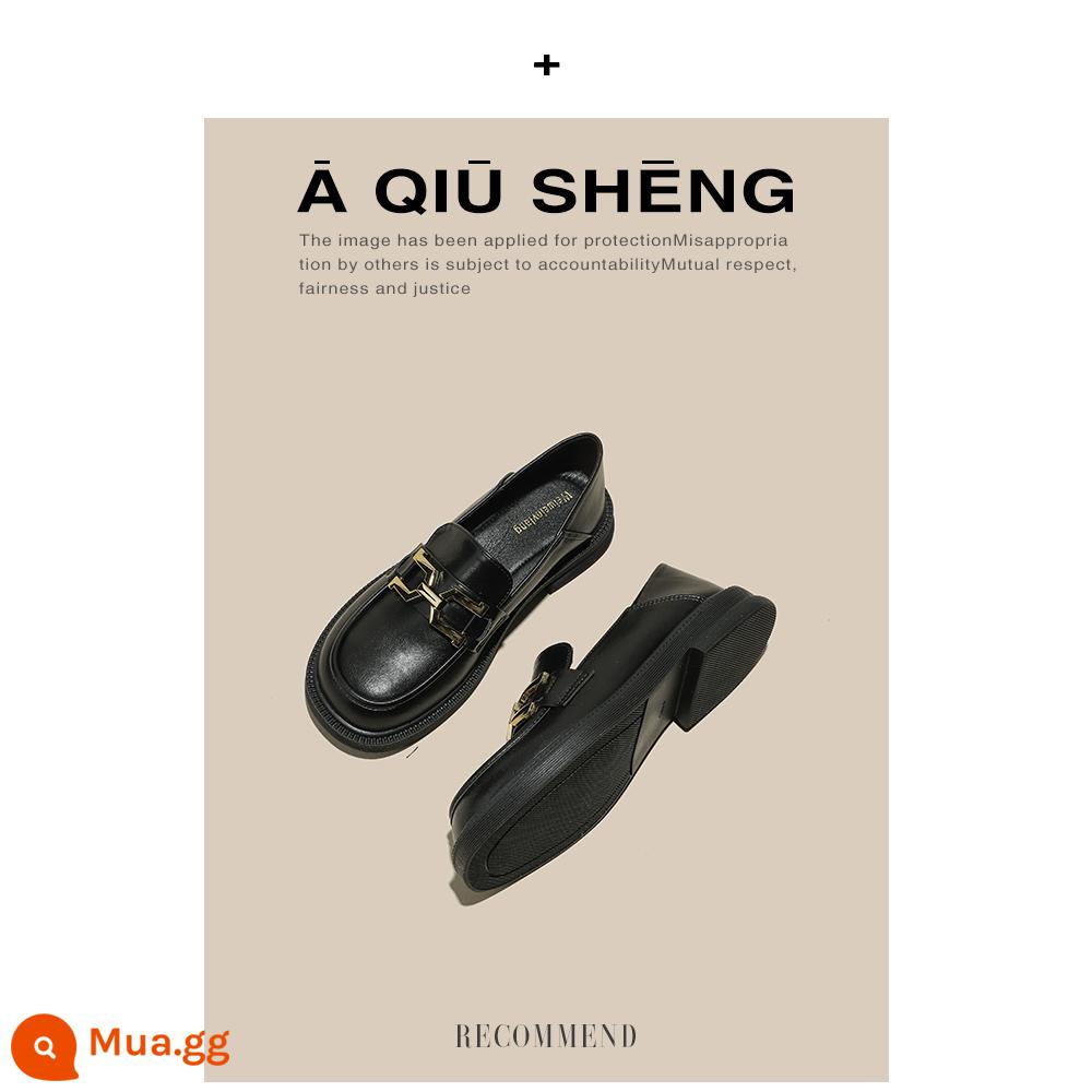 Giày lười phong cách Anh dành cho nữ thiết kế hốc đế dày khóa kim loại giày da nhỏ mùa xuân mới giày đế nông đế mềm JK giày đơn - đen