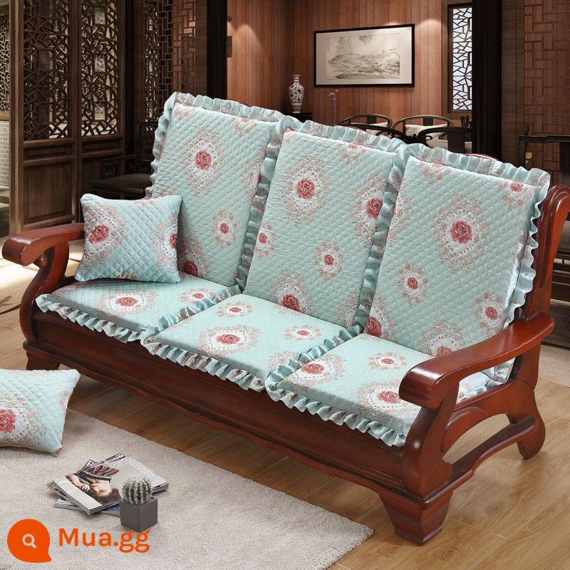 Sofa gỗ đệm có tựa lưng đệm ghế gỗ đệm một mảnh gỗ gụ thoáng mát đệm ghế dày đệm mùa đông - Hoa huệ xanh ngọc lục bảo-Xanh