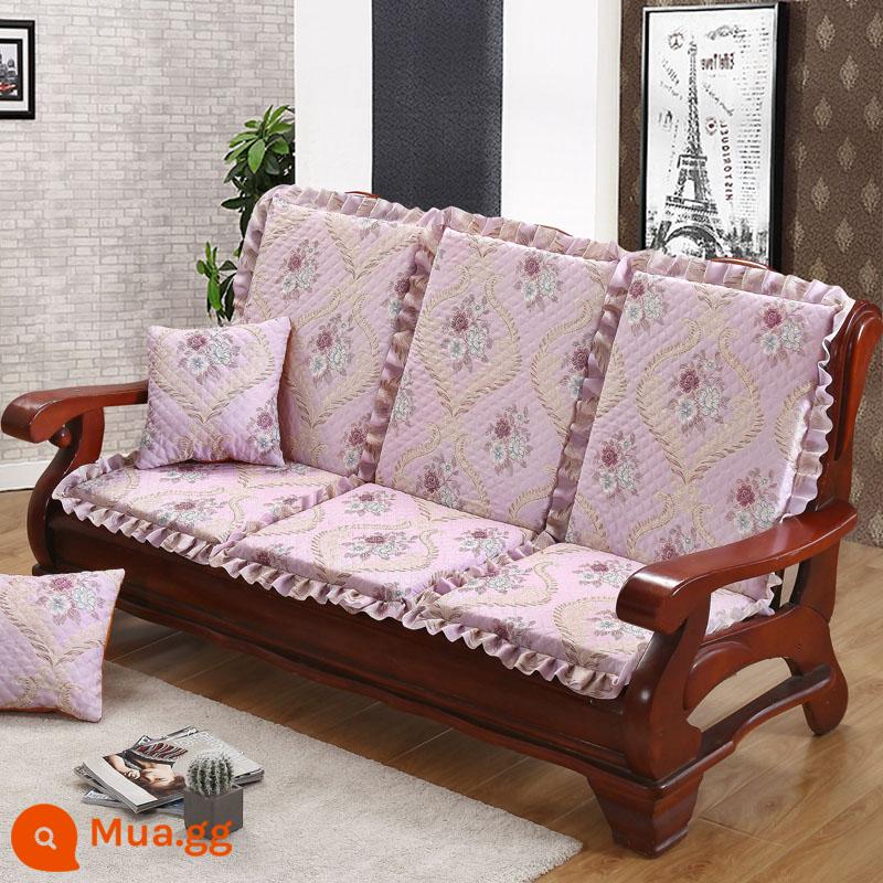 Sofa gỗ đệm có tựa lưng đệm ghế gỗ đệm một mảnh gỗ gụ thoáng mát đệm ghế dày đệm mùa đông - Màu trắng sữa Alice-Hồng