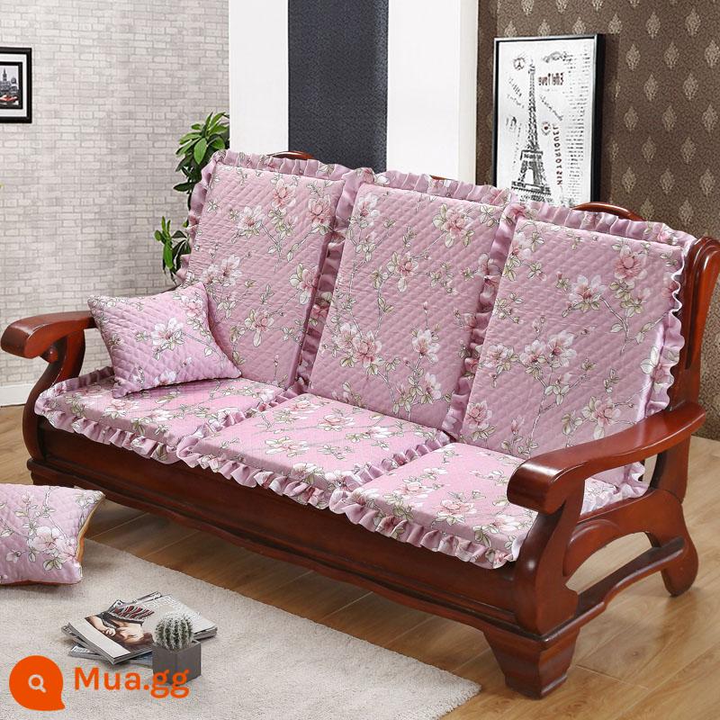 Sofa gỗ đệm có tựa lưng đệm ghế gỗ đệm một mảnh gỗ gụ thoáng mát đệm ghế dày đệm mùa đông - Kaki Hoa Đào-Hồng