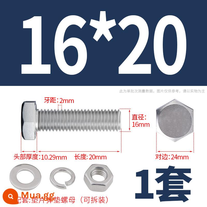 Bộ ốc vít và đai ốc lục giác bên ngoài bằng thép không gỉ 304 Bộ bu lông và ốc vít mở rộng M4M5M6M8M10M12 - M16*20(1 bộ)