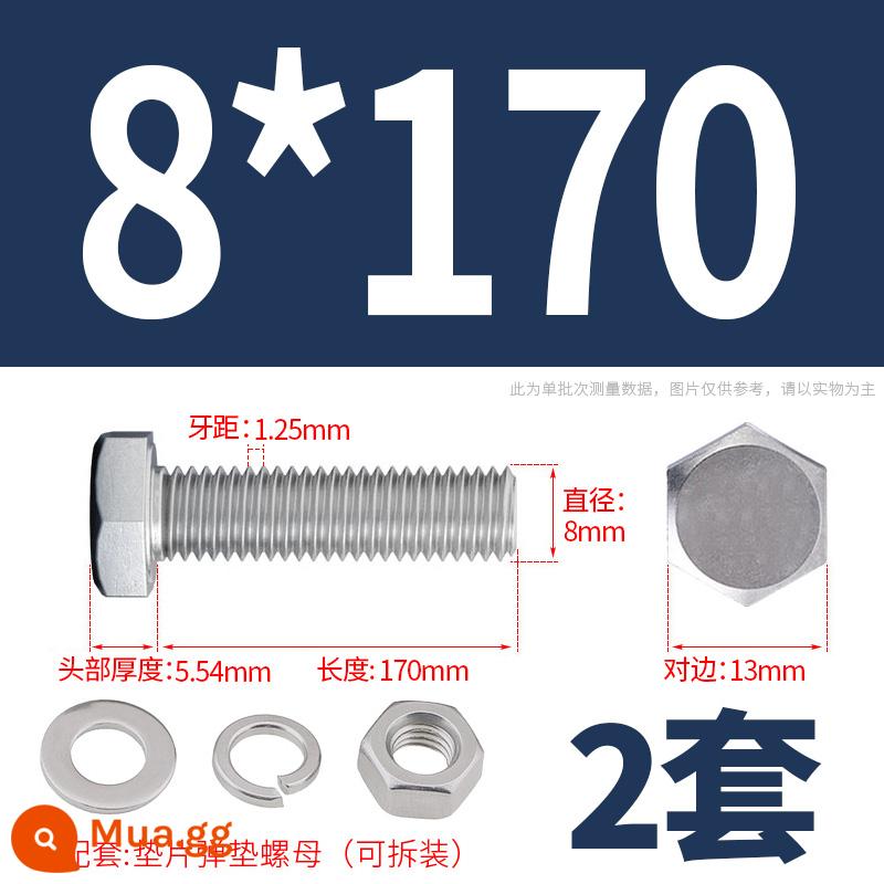 Bộ ốc vít và đai ốc lục giác bên ngoài bằng thép không gỉ 304 Bộ bu lông và ốc vít mở rộng M4M5M6M8M10M12 - M8*170(2 bộ)