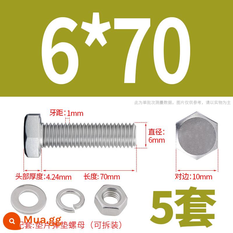 Bộ ốc vít và đai ốc lục giác bên ngoài bằng thép không gỉ 304 Bộ bu lông và ốc vít mở rộng M4M5M6M8M10M12 - M6*70(5 bộ)