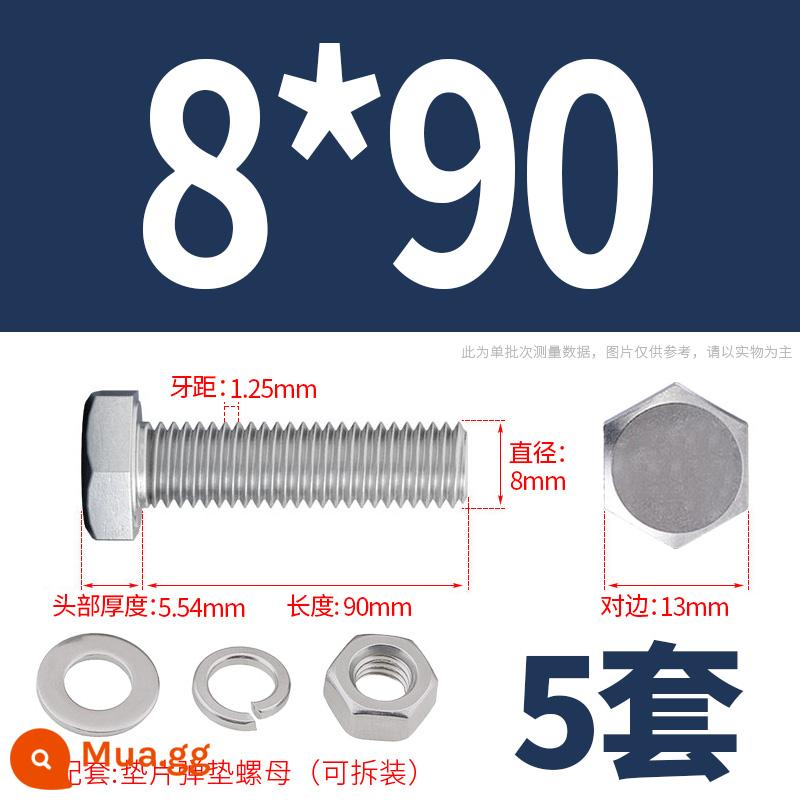 Bộ ốc vít và đai ốc lục giác bên ngoài bằng thép không gỉ 304 Bộ bu lông và ốc vít mở rộng M4M5M6M8M10M12 - M8*90(5 bộ)