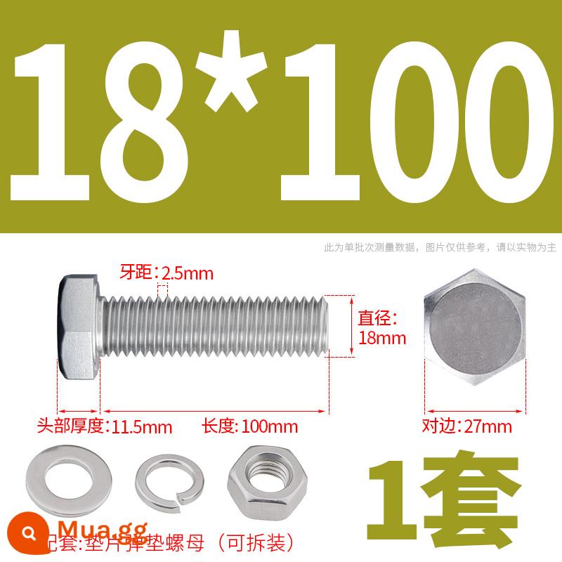 Bộ ốc vít và đai ốc lục giác bên ngoài bằng thép không gỉ 304 Bộ bu lông và ốc vít mở rộng M4M5M6M8M10M12 - M18*100(1 bộ)