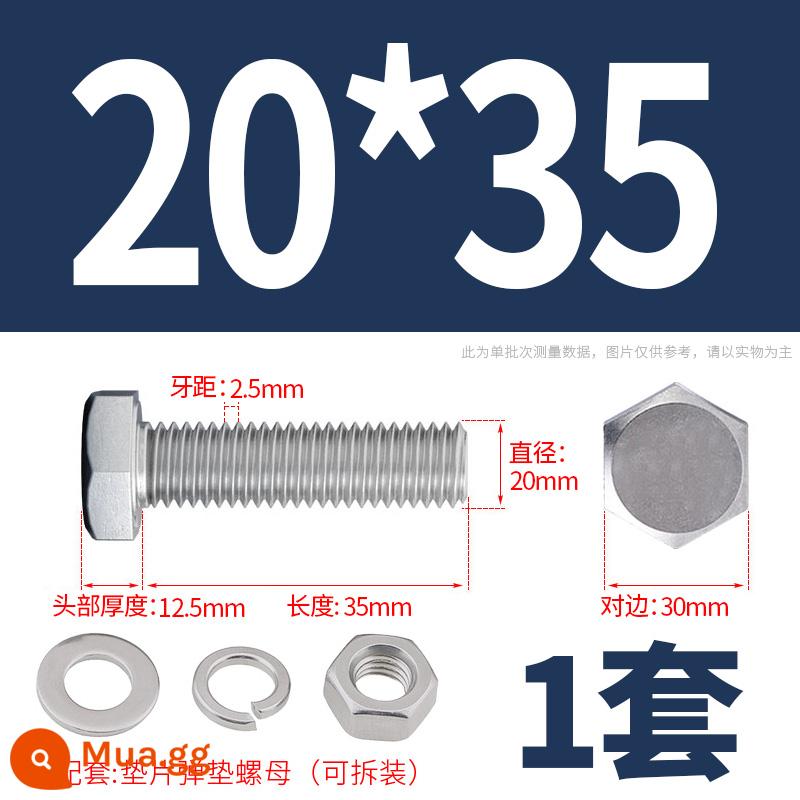 Bộ ốc vít và đai ốc lục giác bên ngoài bằng thép không gỉ 304 Bộ bu lông và ốc vít mở rộng M4M5M6M8M10M12 - M20*35(1 bộ)