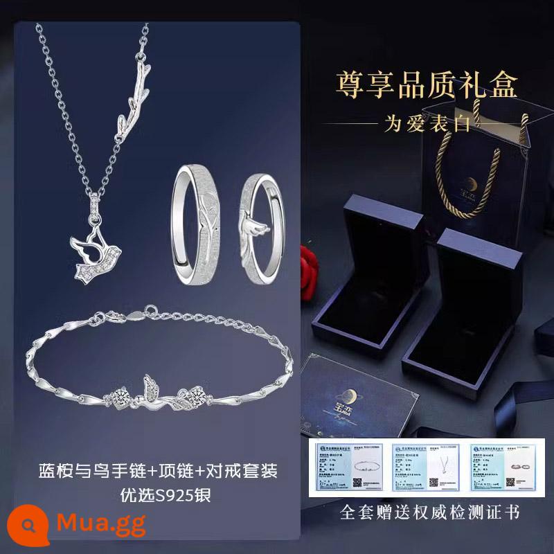 Bạch đàn xanh đã gặp Shihuai và còng tay cô gái vòng tay bạc sterling cặp đôi mới món quà sinh nhật giáng sinh cho bạn gái - Bộ vòng tay và vòng tay "Bạch đàn xanh và chim"-Hộp quà sám hối-Chứng nhận