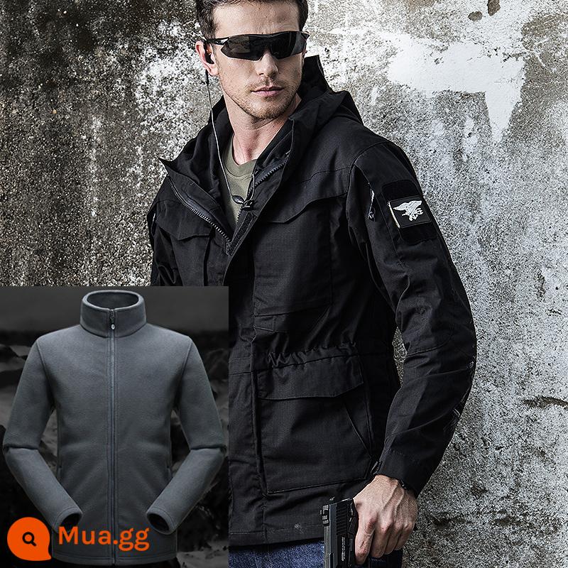 Phóng viên lớp phủ chiến thuật kiểu Mỹ M65 Windbreaker Men's Autumn and Winter ngoài trời Ngụy trang Không thấm nước Lực lượng đặc biệt - Đen (áo + lót)