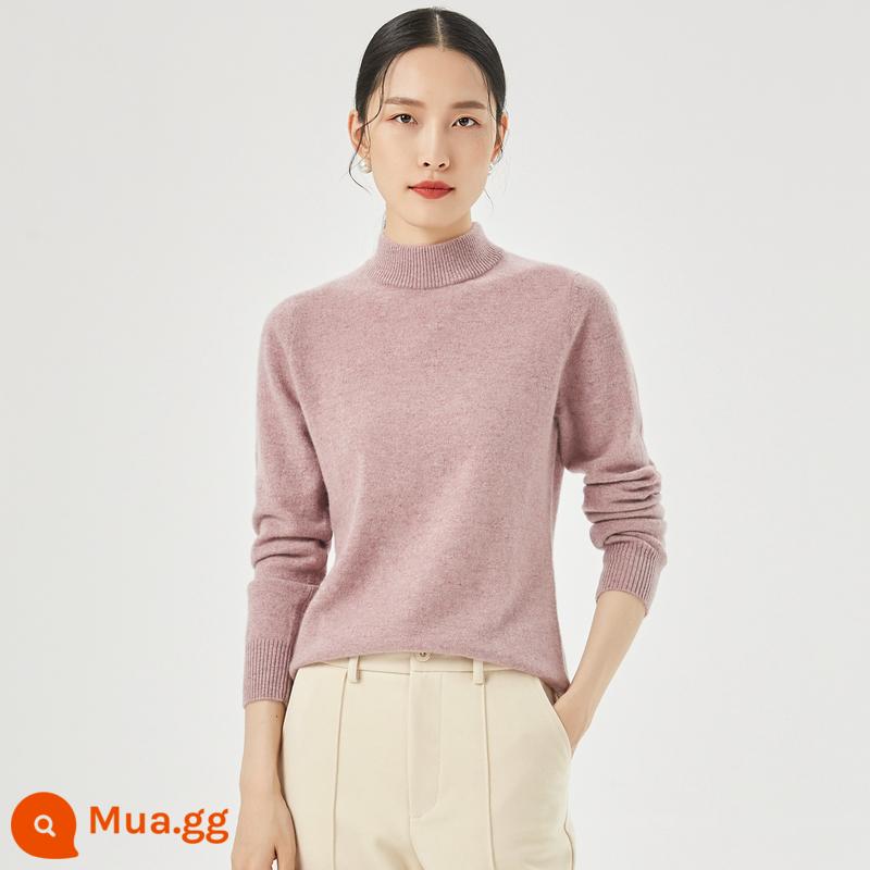 [Cashmere nguyên chất] Áo len cashmere nữ Hengyuanxiang cổ cao nửa đầu mùa thu đông áo len dệt kim có đáy màu trơn áo len - Hoa tím nhạt/tím lông quạ