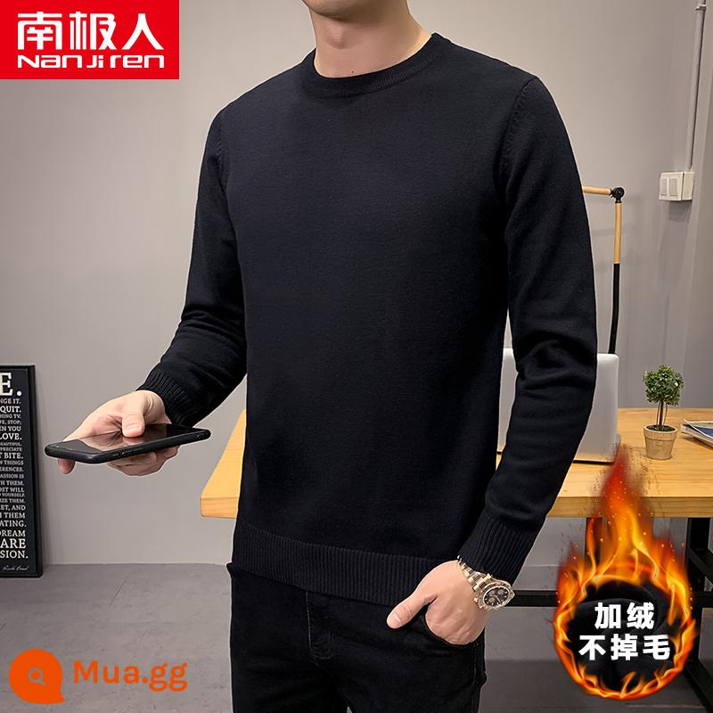 Áo len cao cổ lông cừu nam mùa đông mới lớp bên trong dày bán đan đáy áo len quần áo len không có cashmere - Đen [cổ tròn nhung]