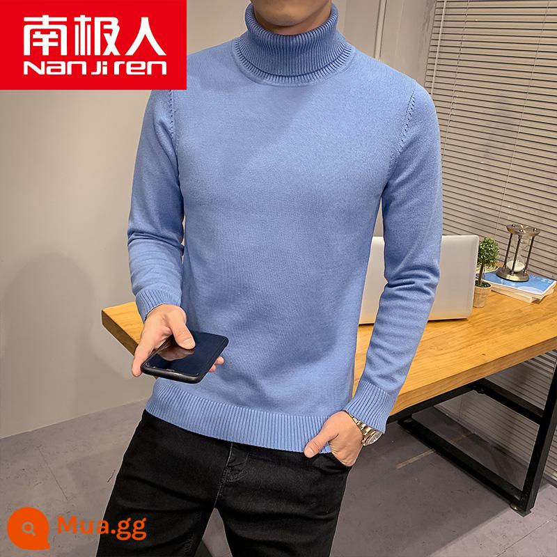 Áo len cao cổ lông cừu nam mùa đông mới lớp bên trong dày bán đan đáy áo len quần áo len không có cashmere - Màu xanh tím 8781 [cổ cao]