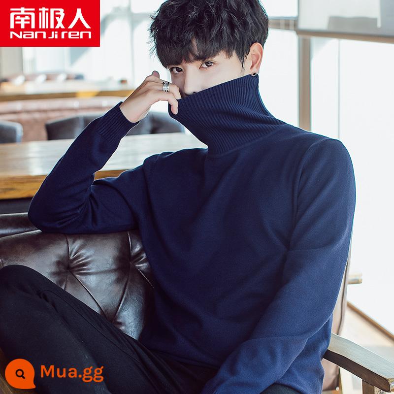 Áo len cao cổ lông cừu nam mùa đông mới lớp bên trong dày bán đan đáy áo len quần áo len không có cashmere - 8783 xanh [áo cổ lọ dày]