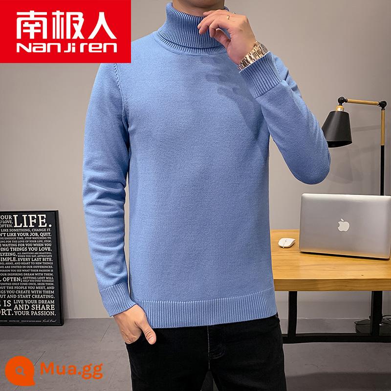 Áo len cao cổ lông cừu nam mùa đông mới lớp bên trong dày bán đan đáy áo len quần áo len không có cashmere - 8783 Tím Xanh [Cổ Rùa Dày]