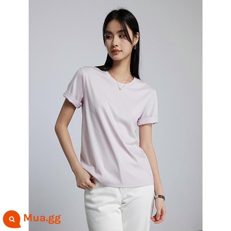 Amoniac lỏng đầu thập niên 60 bằng cotton lỏng màu trắng Áo thun trễ vai màu trắng dành cho nữ mùa xuân và mùa hè cotton làm bóng trang phục bên trong cotton nguyên chất cổ tròn / trang phục bên trong cổ chữ U - Cổ tròn hồng đào trắng