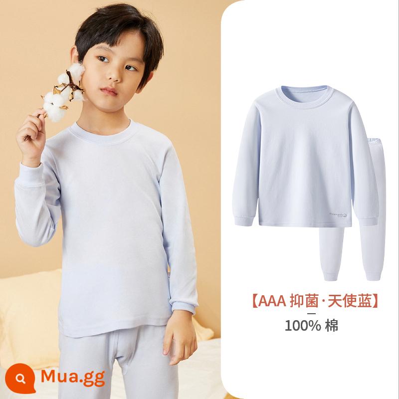 Ba Súng Quần Áo Thu Đông Và Quần Vệ Sinh Trẻ Em Bộ Đồ Ngủ Thu Đông Bộ Đồ Lót Cotton Nguyên Chất Cho Bé Gái Quần Áo Sưởi Ấm Quần Áo Len Cotton - Bé Trai Kháng Khuẩn Angel Blue 29489 (Cổ Rùa Nhỏ)