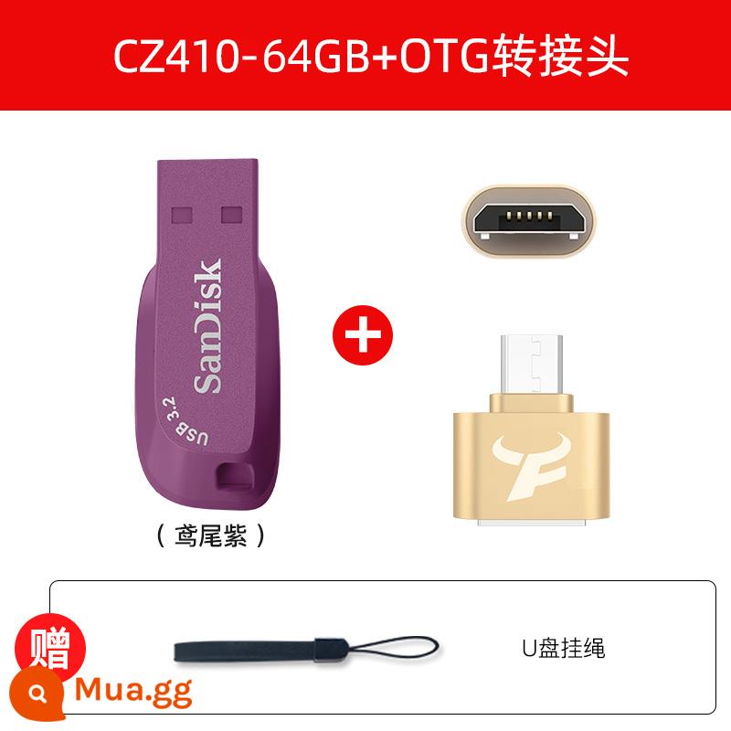 SanDiskSanDisk64g đĩa U tốc độ cao USB3.0 trên ô tô Ổ đĩa flash USB CZ410 ổ đĩa flash di động 64g ổ đĩa flash được mã hóa - Bộ chuyển đổi điện thoại di động 64GB màu tím +