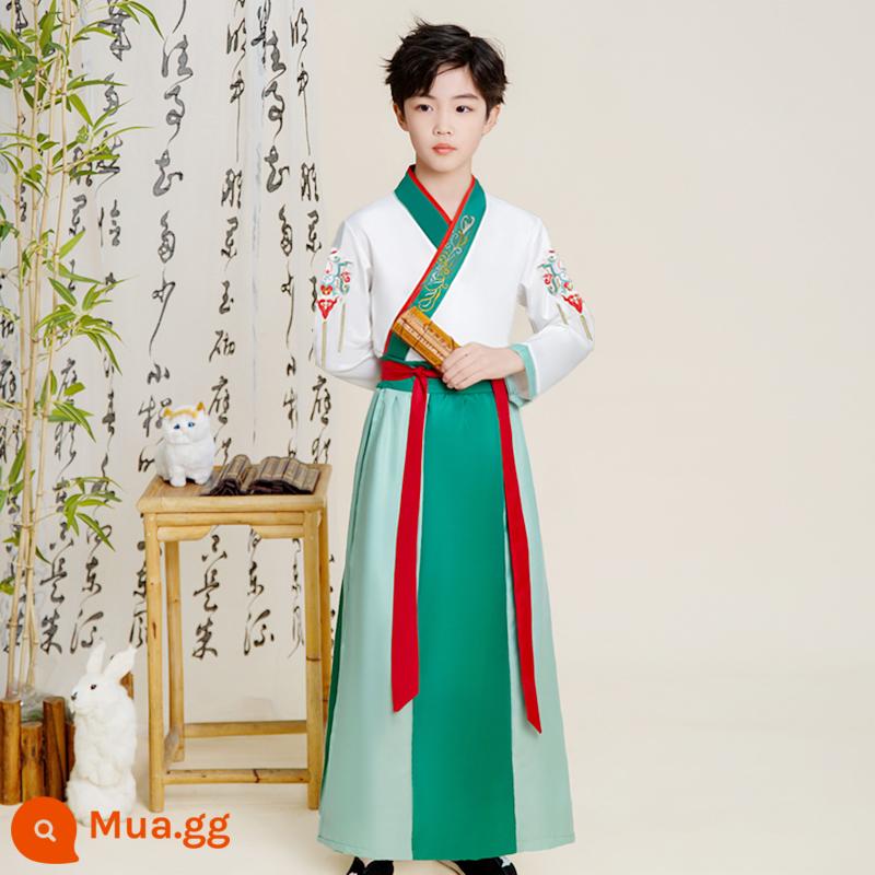 61 trẻ em Hanfu quần áo biểu diễn văn hóa Trung Quốc cuốn sách trang phục cổ đại nam sinh và học sinh tiểu học phong cách dân tộc quần áo khiêu vũ cổ điển nữ Xia Xian - Thêu Hanfu cho nam giới