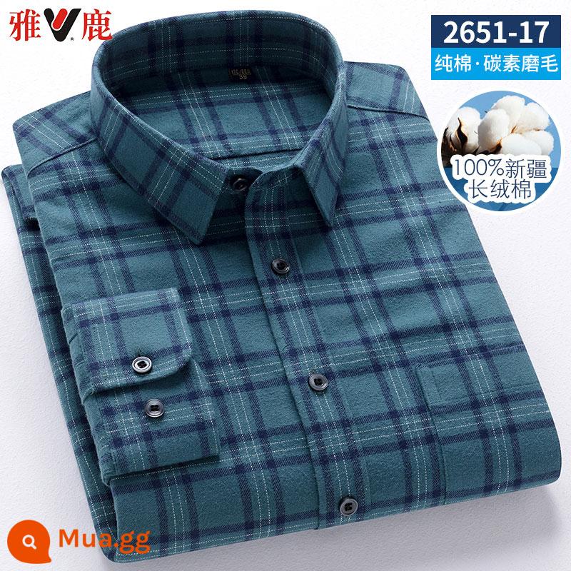 Yalu 100% cotton chải sơ mi nam dài tay mùa xuân 2023 quần áo mới của cha áo sơ mi cotton kẻ sọc mùa xuân và mùa thu - 2651-17 bông chải kiểu mới