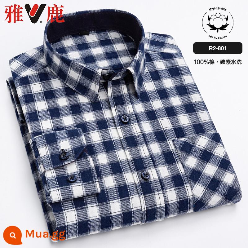 Yalu 100% cotton chải sơ mi nam dài tay mùa xuân 2023 quần áo mới của cha áo sơ mi cotton kẻ sọc mùa xuân và mùa thu - R2-801