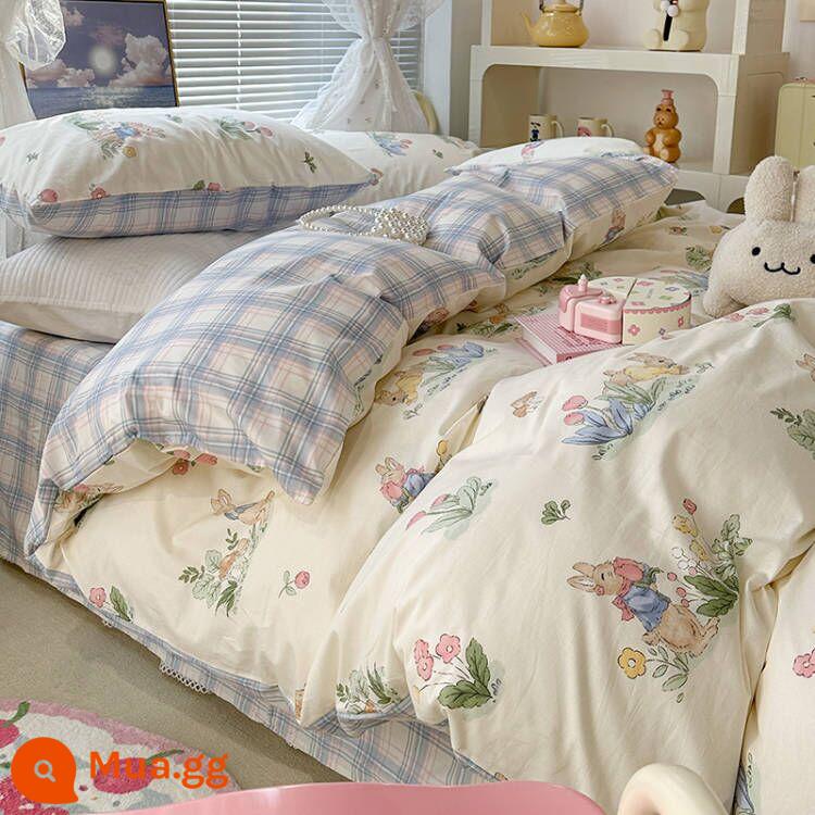 Bộ 4 Cotton Nguyên Chất 100 Bộ Chăn Ga Giường Vỏ Chăn Mùa Hè 3 Học Sinh 4 Ký Túc Xá Giường Đơn 3 Bộ - Thỏ hoa