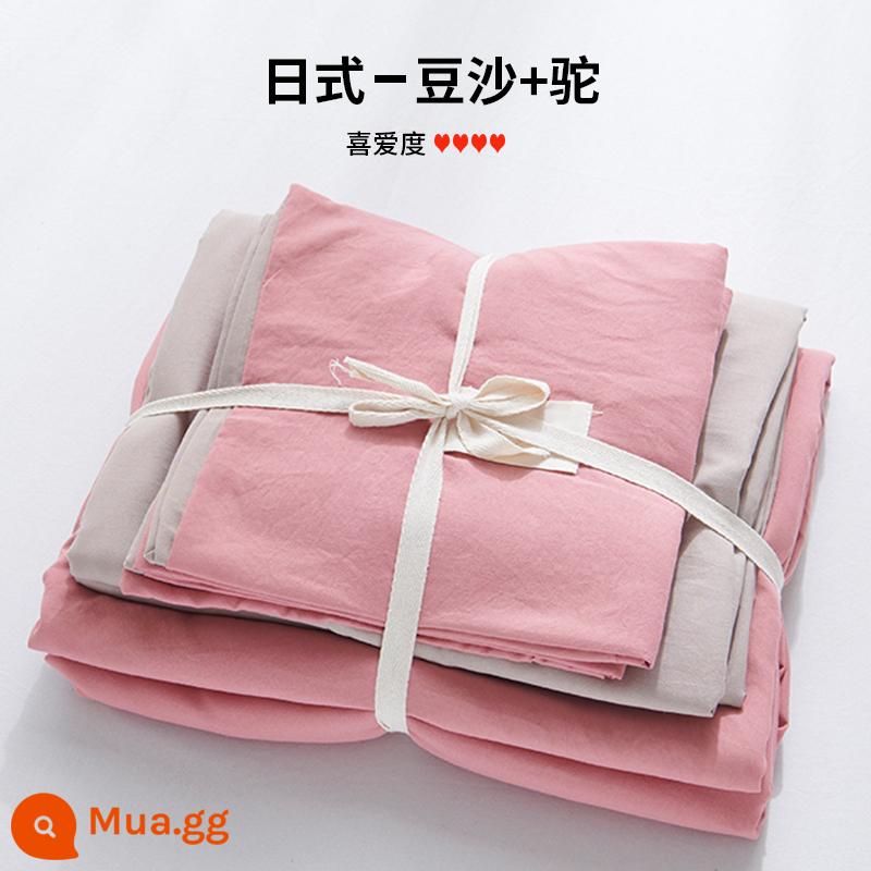 Bộ 4 bộ chăn ga gối cotton nguyên chất ga trải giường vỏ chăn chần gòn 2 học sinh 3 ký túc xá giường đơn 3 món - Bột đậu + lạc đà