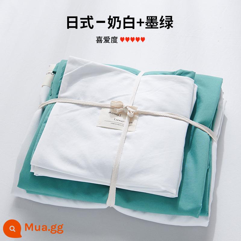 Bộ 4 bộ chăn ga gối cotton nguyên chất ga trải giường vỏ chăn chần gòn 2 học sinh 3 ký túc xá giường đơn 3 món - Màu trắng sữa + xanh đậm