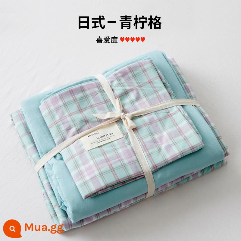 Bộ 4 bộ chăn ga gối cotton nguyên chất ga trải giường vỏ chăn chần gòn 2 học sinh 3 ký túc xá giường đơn 3 món - lưới vôi