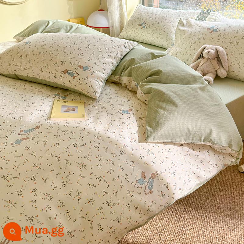 Bộ 4 Cotton Nguyên Chất 100 Bộ Chăn Ga Giường Vỏ Chăn Mùa Hè 3 Học Sinh 4 Ký Túc Xá Giường Đơn 3 Bộ - thỏ cưng