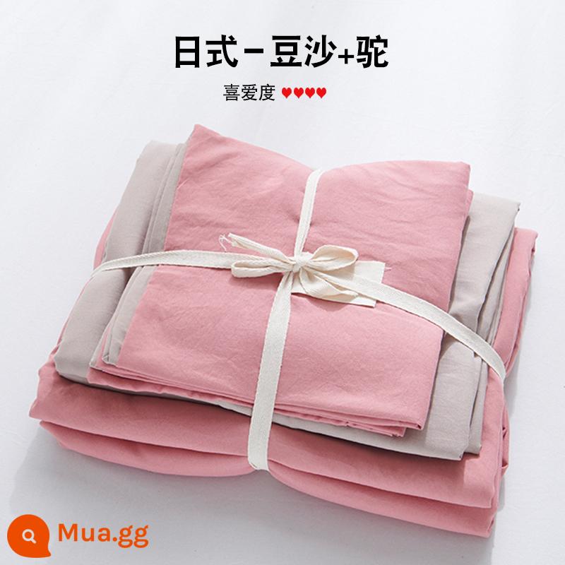 Bộ 4 mùa hè nguyên chất giặt sạch cotton chăn ga gối vỏ chăn chải 2 học sinh 3 ký túc xá giường đơn 3 món - Bột đậu + lạc đà