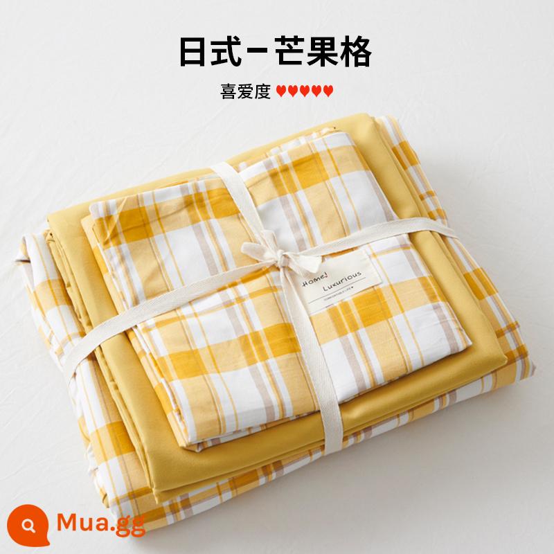 Bộ 4 bộ chăn ga gối cotton nguyên chất ga trải giường vỏ chăn chần gòn 2 học sinh 3 ký túc xá giường đơn 3 món - lưới xoài