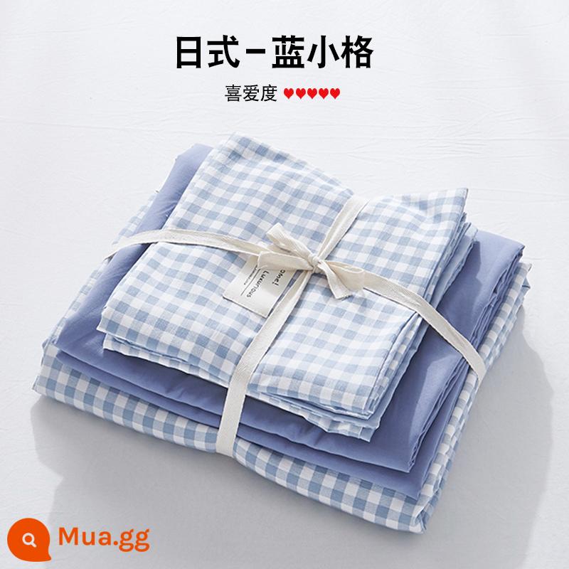 Bộ 4 mùa hè nguyên chất giặt sạch cotton chăn ga gối vỏ chăn chải 2 học sinh 3 ký túc xá giường đơn 3 món - Lam Tiểu Ca