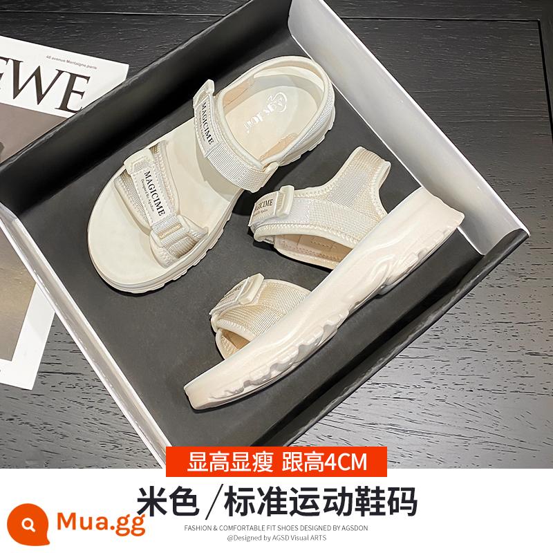 Xăng đan thể thao nữ 2023 mới phù hợp với tất cả các phong cách hương thơm nhỏ Velcro áo khoác ngoài mùa hè thời trang lưới chống trượt màu đỏ đi biển - 32T2039M màu be