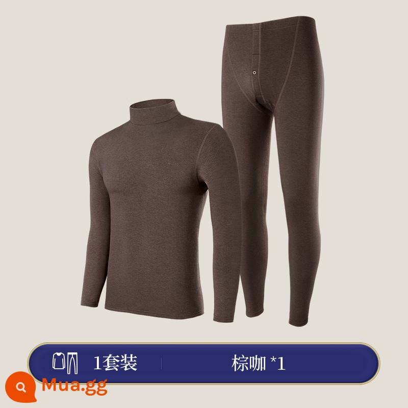 Goldlion sưởi ấm quần áo nam Plus nhung dày mùa đông với cashmere de nhung nhiệt độ không đổi chống lạnh quần áo mùa thu - Cà phê cổ nâu [chứa cashmere và cashmere đặc]