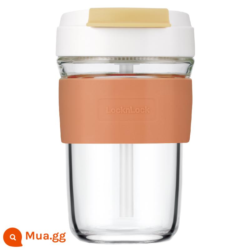 Lock&Lock Soda Cup Cốc Nước Thủy Tinh Bé Gái Di Động Cà Phê Có Nắp Văn Phòng Đơn Giản Nam Giá Trị Cao - [460mL][miệng rơm]cam