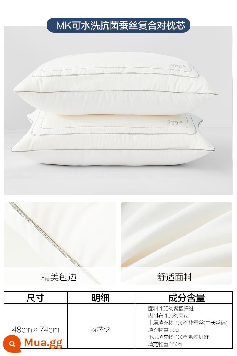 Mercury Home Dệt gối gối Core lõi lụa Gối khách sạn lụa Gối gia đình người lớn Cotton Cotton Độc thân Chăm sóc cổ tử cung Gối cột sống cổ - Cặp gối [kháng khuẩn + lót lụa loại A] MK giặt được